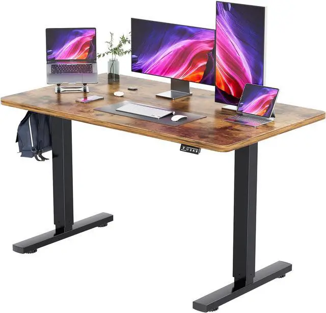 Main image of YESHOMY Height Adjustable Electric Standing Desk, 55 inch Computer Table, Home Office Workstation, Black Leg/Rustic Brown Top