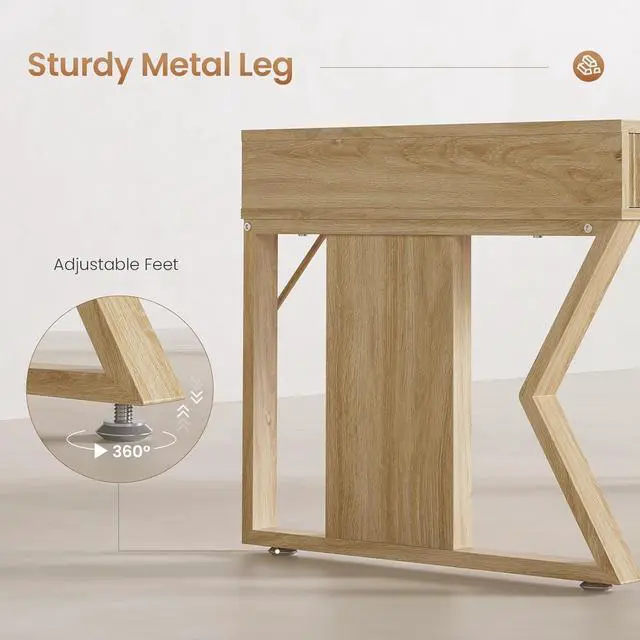 Alt view image 6 of 7 - SEDETA 55" Executive Office Desk with 3 Drawers, Home Office Desk with Storage Drawers, Computer Writing Desk Study Table, Natural Oak