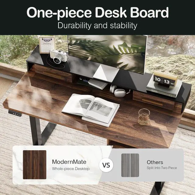 Alt view image 3 of 7 - Electric Standing Desk with 4 Drawers, 47.2 x 23.6 Inch Height Adjustable Whole Piece Sit Stand Desk, Computer Home Office Workstation with Open Storage Shelf, Black Walnut