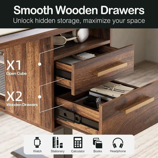 Alt view image 7 of 7 - Electric Standing Desk with 4 Drawers, 47.2 x 23.6 Inch Height Adjustable Whole Piece Sit Stand Desk, Computer Home Office Workstation with Open Storage Shelf, Black Walnut