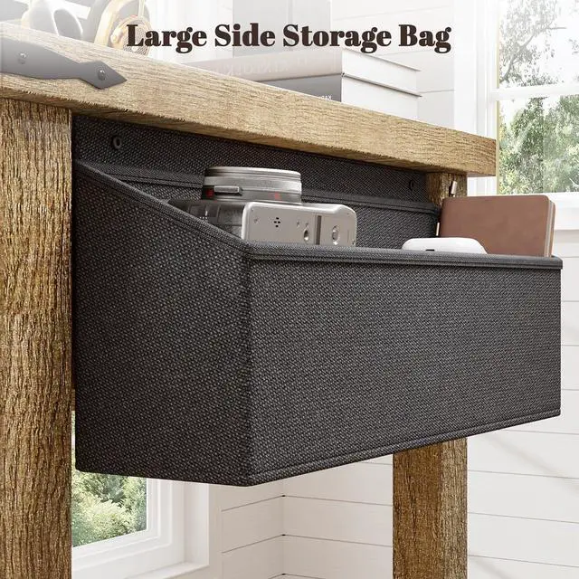 Alt view image 5 of 7 - EnHomee 40" Small Desk for Bedroom, Computer Desk with Power Outlets for Home Office, Desks with Drawers and a Side Pocket, Vanity Desks for Bedroom, Dark Rustic Oak