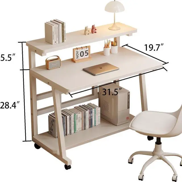 Alt view image 3 of 6 - 31.5 Inch Home Office Desk for Small Space,Rolling Computer Desk with Wheels,Student Study Table for Bedroom.