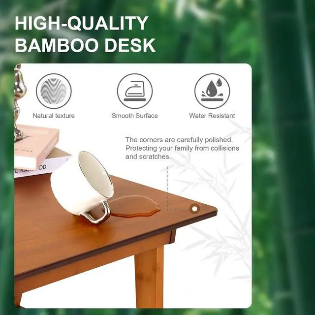 Alt view image 5 of 7 - Nnewvante Desk, Bamboo Table with 2 Drawers, Simple Modern Furniture for Home, Office, Computer, Writing, Study, Makeup & Workstation (46''-Brown)