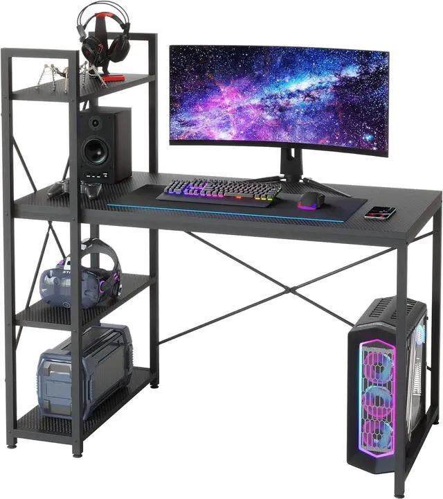 Alt view image 3 of 7 - Bestier Computer Desk with Shelves - 47 Inch Small Space Home Office Desks with Bookshelf for Study Writing and Work - Plenty Leg Room and Easy Assemble