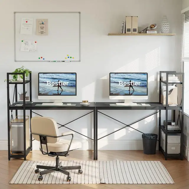 Alt view image 5 of 7 - Bestier Computer Desk with Shelves - 47 Inch Small Space Home Office Desks with Bookshelf for Study Writing and Work - Plenty Leg Room and Easy Assemble