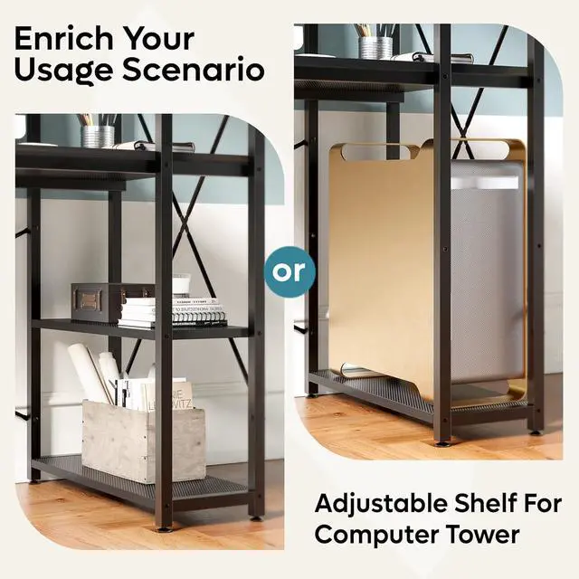 Alt view image 7 of 7 - Bestier Computer Desk with Shelves - 47 Inch Small Space Home Office Desks with Bookshelf for Study Writing and Work - Plenty Leg Room and Easy Assemble