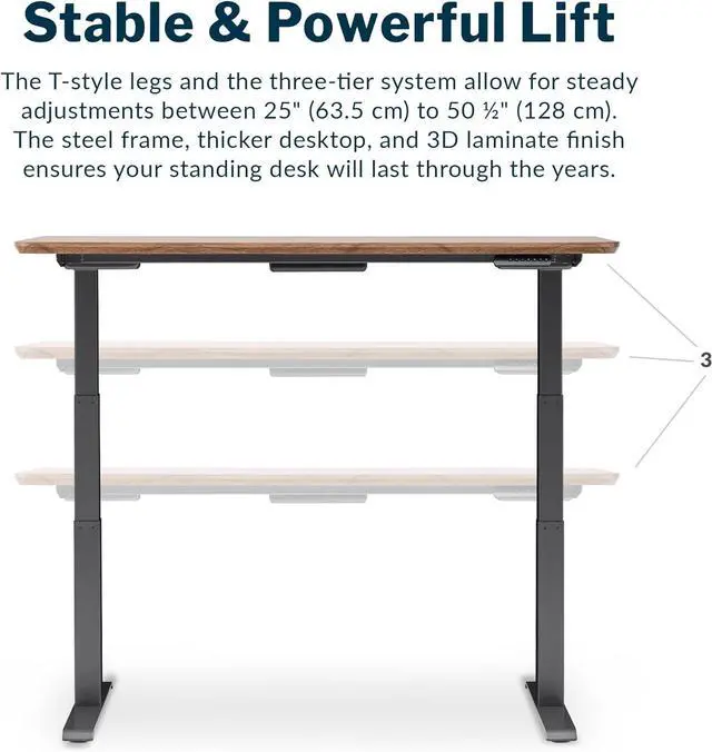 Alt view image 4 of 7 - Vari Electric Standing Desk - 60x30 VariDesk, Adjustable Height Stand Up Computer Desk - Dual Motor with Memory Presets, Stable T-Style Legs- Home Office Essentials - Walnut