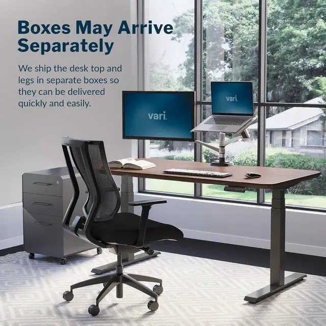 Alt view image 7 of 7 - Vari Electric Standing Desk - 60x30 VariDesk, Adjustable Height Stand Up Computer Desk - Dual Motor with Memory Presets, Stable T-Style Legs- Home Office Essentials - Walnut