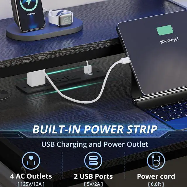 Alt view image 3 of 7 - L Shaped Gaming Desk with Keyboard Tray, Reversible Computer Desk with Power Outlet, Corner Home Office Desks, Mobile File Cabinet Storage Shelves Monitor Stand Drawers (Black, 67in)