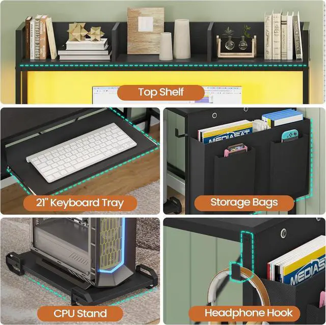 Alt view image 6 of 7 - L Shaped Gaming Desk with Keyboard Tray, Reversible Computer Desk with Power Outlet, Corner Home Office Desks, Mobile File Cabinet Storage Shelves Monitor Stand Drawers (Black, 67in)