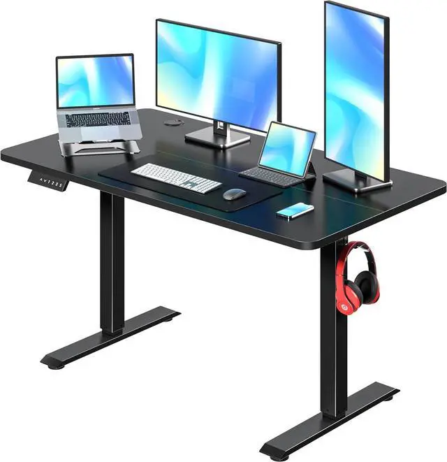 Main image of VECELO Electric Standing Desk Adjustable Height, 48 x 24 Inch Computer Desk with Headphone Hook, Memory Preset Gaming Desk, Dual-Motor, Easy Assemble for Home, Office, Black