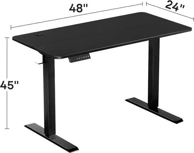 Alt view image 2 of 7 - VECELO Electric Standing Desk Adjustable Height, 48 x 24 Inch Computer Desk with Headphone Hook, Memory Preset Gaming Desk, Dual-Motor, Easy Assemble for Home, Office, Black