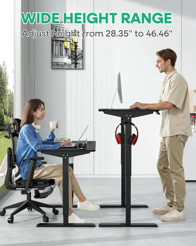 Alt view image 4 of 7 - VECELO Electric Standing Desk Adjustable Height, 48 x 24 Inch Computer Desk with Headphone Hook, Memory Preset Gaming Desk, Dual-Motor, Easy Assemble for Home, Office, Black