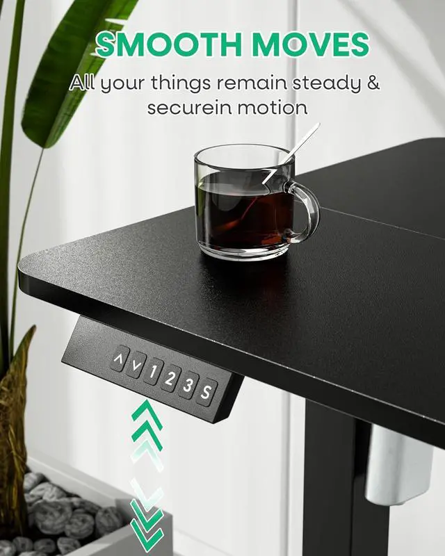 Alt view image 5 of 7 - VECELO Electric Standing Desk Adjustable Height, 48 x 24 Inch Computer Desk with Headphone Hook, Memory Preset Gaming Desk, Dual-Motor, Easy Assemble for Home, Office, Black