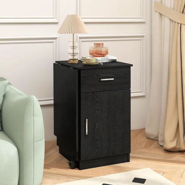 Alt view image 5 of 7 - Tangkula Folding Computer Desk with Storage Drawer & Cabinet, Compact Home Office Desk with Adjustable Shelf, Space-Saving Foldable Side Table for Bedroom, Office, Study (Black)