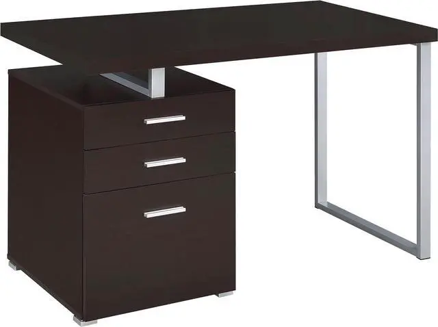 Main image of Coaster Home Furnishings Brennan Modern Contemporary Home Office 3-Drawer Writing Desk with Drawers Computer Desk Study Table File Cabinet Storage Silver Metal Frame Cappuccino Brown 800519