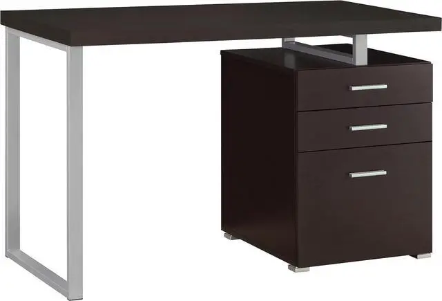 Alt view image 4 of 7 - Coaster Home Furnishings Brennan Modern Contemporary Home Office 3-Drawer Writing Desk with Drawers Computer Desk Study Table File Cabinet Storage Silver Metal Frame Cappuccino Brown 800519