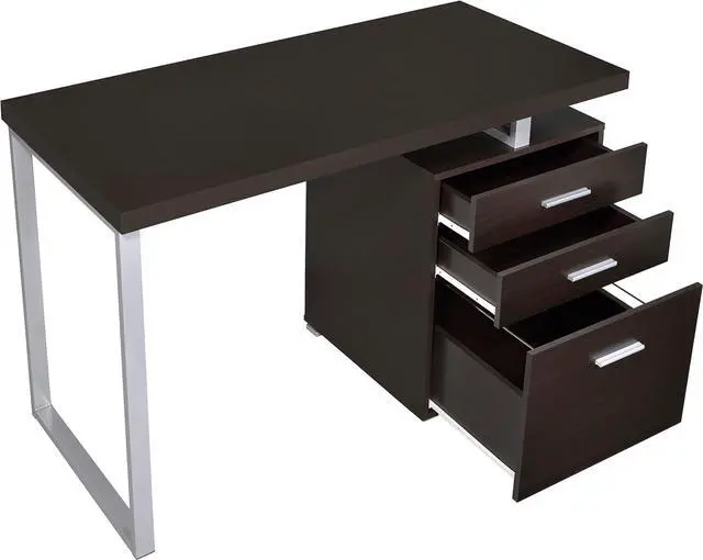 Alt view image 5 of 7 - Coaster Home Furnishings Brennan Modern Contemporary Home Office 3-Drawer Writing Desk with Drawers Computer Desk Study Table File Cabinet Storage Silver Metal Frame Cappuccino Brown 800519