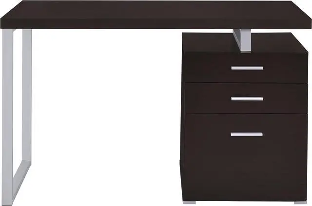 Alt view image 6 of 7 - Coaster Home Furnishings Brennan Modern Contemporary Home Office 3-Drawer Writing Desk with Drawers Computer Desk Study Table File Cabinet Storage Silver Metal Frame Cappuccino Brown 800519