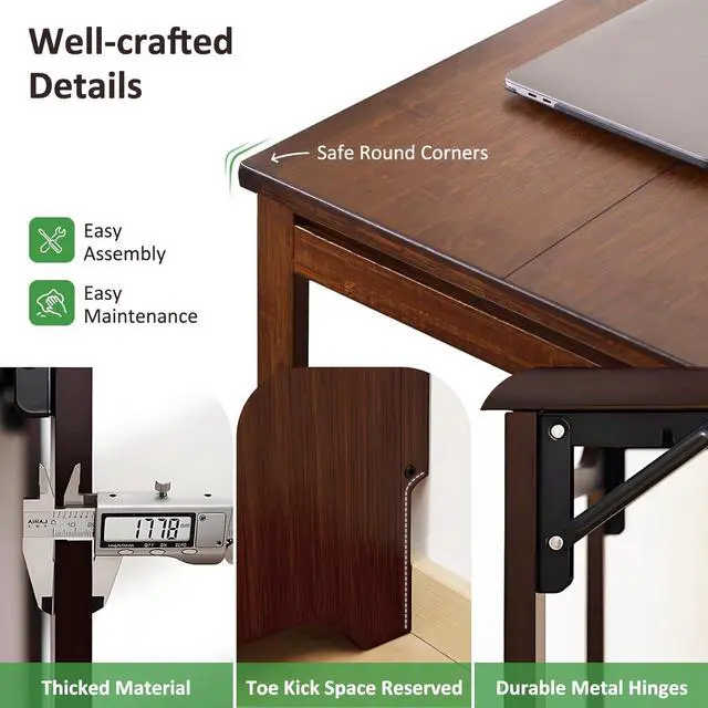 Alt view image 5 of 7 - Bamboo Folding Desk for Small Space Mid Century Foldable Computer Desk with Storage Space for Home Office Bedroom, Brown
