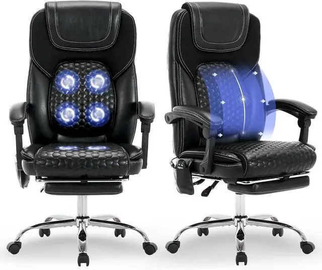 Main image of 2-Pack Massage Office Chair with Heat and Footrest, Ergonomic Reclining Leather Executive Computer Desk Chair with Wheels, Big and Tall Adjustable Chair for Home Office and Gaming, 300 lbs Support