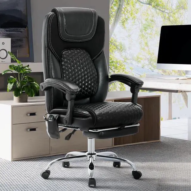 Alt view image 2 of 7 - 2-Pack Massage Office Chair with Heat and Footrest, Ergonomic Reclining Leather Executive Computer Desk Chair with Wheels, Big and Tall Adjustable Chair for Home Office and Gaming, 300 lbs Support