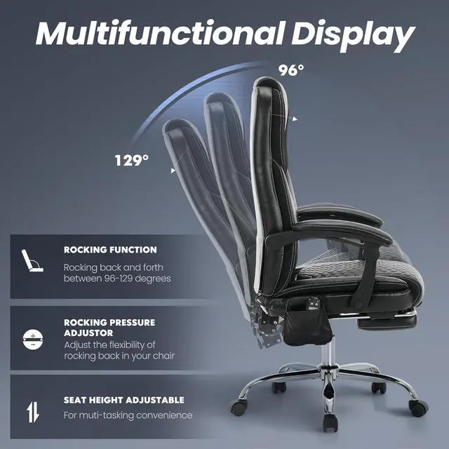 Alt view image 6 of 7 - 2-Pack Massage Office Chair with Heat and Footrest, Ergonomic Reclining Leather Executive Computer Desk Chair with Wheels, Big and Tall Adjustable Chair for Home Office and Gaming, 300 lbs Support