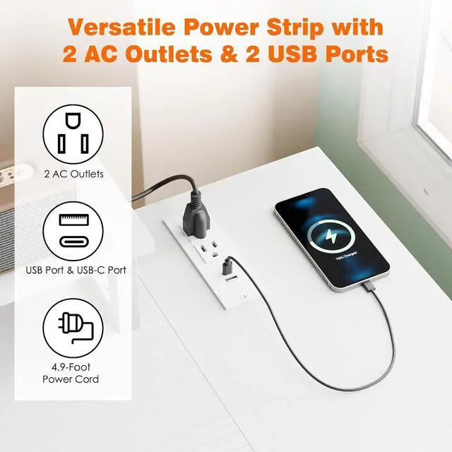 Alt view image 6 of 7 - Fixwal Gaming Desk for Bedroom L Shaped Small Corner Computer Desk with Power Outlets and LED Lights, PC Desk, Home Office Desks with Drawer, Writing Desk Study Desk, White