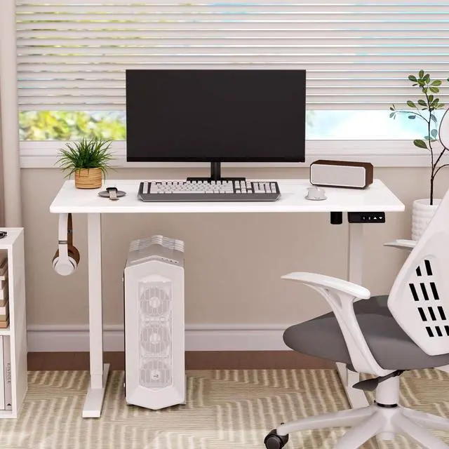 Alt view image 2 of 7 - Electric Height Adjustable Desk 48x24 inches (White Frame +White Top) Ultra Quiet (<55dB) Weight Capacity 132 lbs 2-Level Memory Height Adiustable Desk