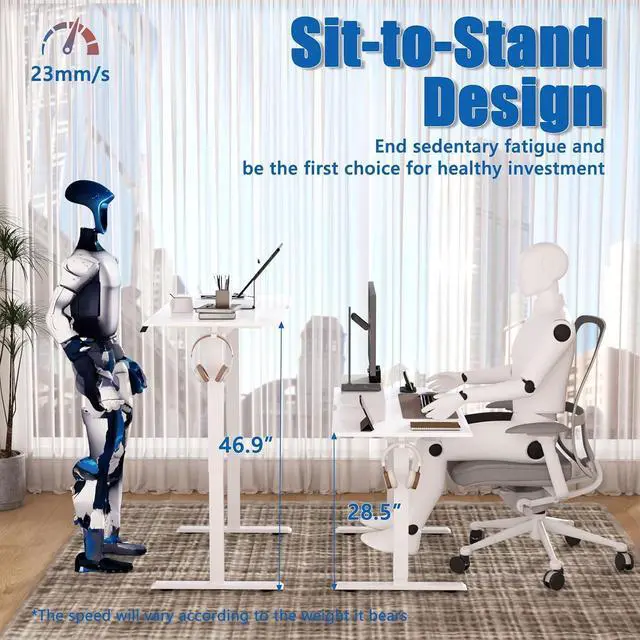 Alt view image 6 of 7 - Electric Height Adjustable Desk 48x24 inches (White Frame +White Top) Ultra Quiet (<55dB) Weight Capacity 132 lbs 2-Level Memory Height Adiustable Desk
