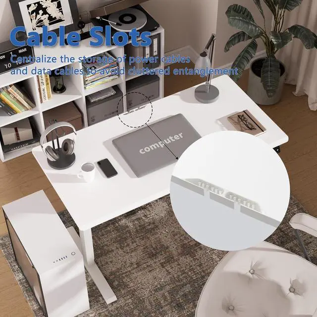 Alt view image 7 of 7 - Electric Height Adjustable Desk 48x24 inches (White Frame +White Top) Ultra Quiet (<55dB) Weight Capacity 132 lbs 2-Level Memory Height Adiustable Desk