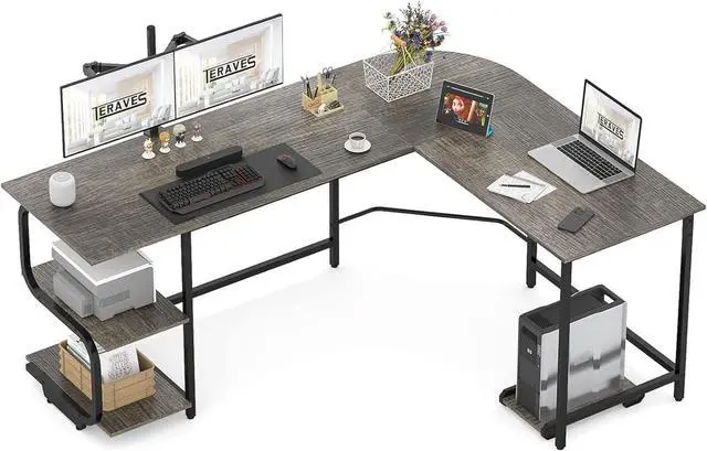 Main image of Teraves Reversible L Shaped Desk with Large Surface, 69 Inch Sturdy Corner Desk with Storage Shelves, Premium Office Computer Desk Workstation for Home Office Gaming