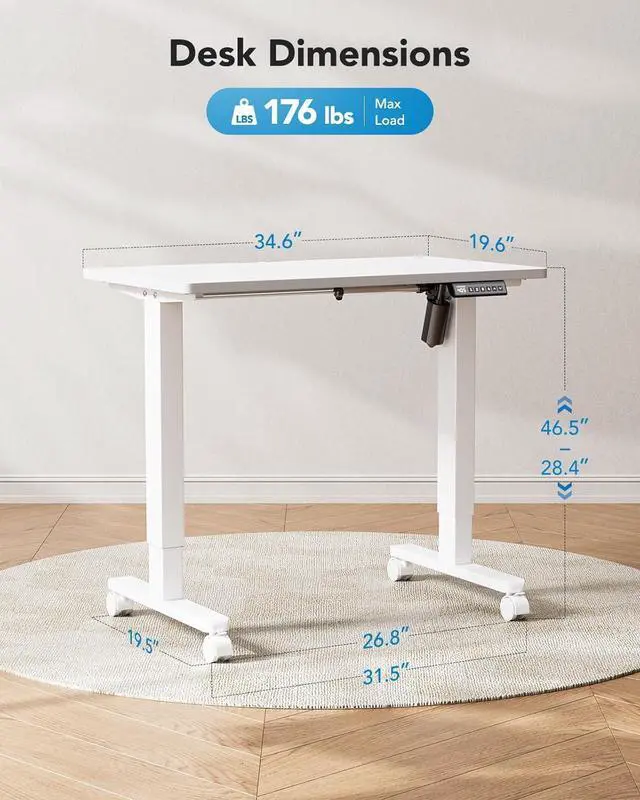 Alt view image 3 of 7 - HUANUO Electric Small Standing Desk, 35" x 20" Whole Piece Desktop, Adjustable Height Computer Desk, 4 Height Memory Settings, Sit Stand Up Desk for Home Office, White