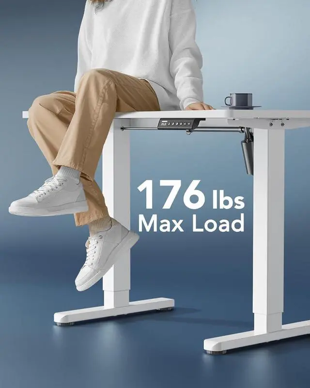 Alt view image 4 of 7 - HUANUO Electric Small Standing Desk, 35" x 20" Whole Piece Desktop, Adjustable Height Computer Desk, 4 Height Memory Settings, Sit Stand Up Desk for Home Office, White