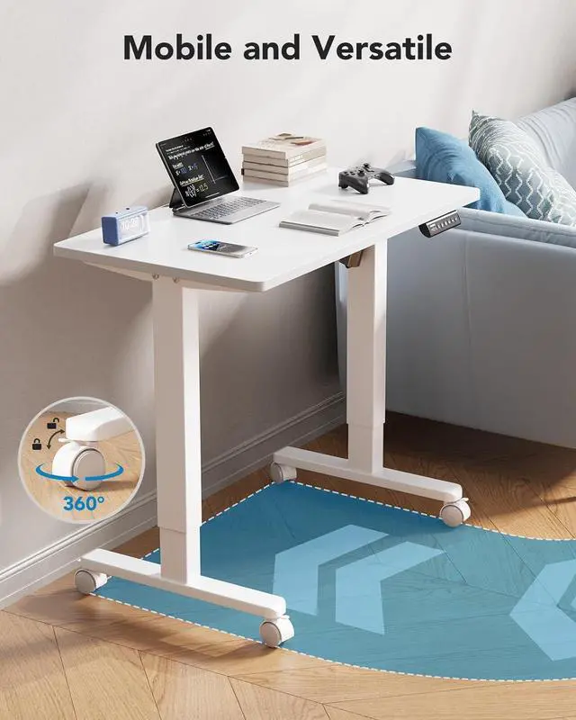 Alt view image 7 of 7 - HUANUO Electric Small Standing Desk, 35" x 20" Whole Piece Desktop, Adjustable Height Computer Desk, 4 Height Memory Settings, Sit Stand Up Desk for Home Office, White