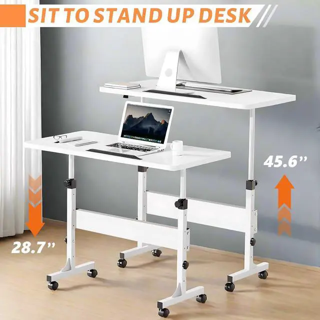 Alt view image 3 of 6 - Rolling Desk Adjustable Height,Portable Laptop Desks,Small Standing Desk with Wheels for Home Office