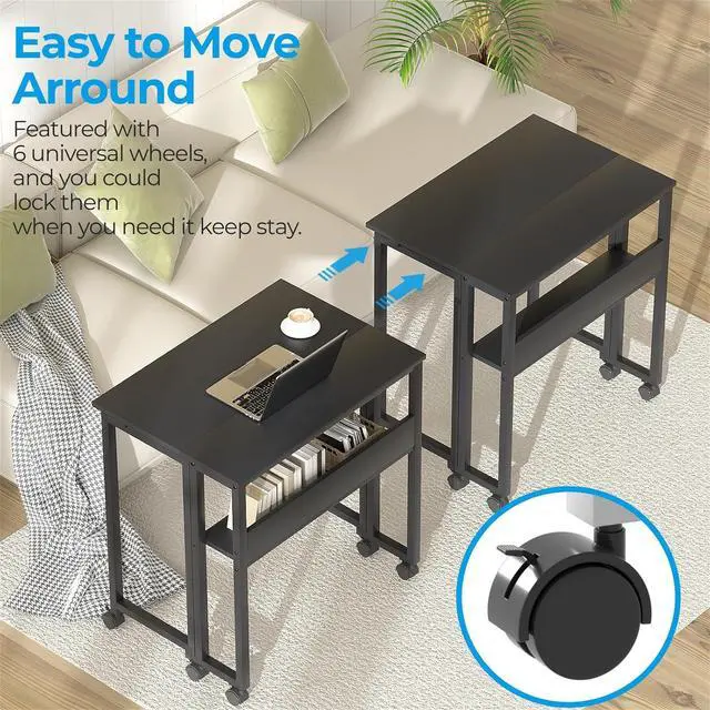 Alt view image 4 of 7 - GreenForest Folding Desk Small Rolling Desk with Storage Shelf,24.8 inch Foldable Computer Desk with Wheels for Small Space,Easy Assembly,Black