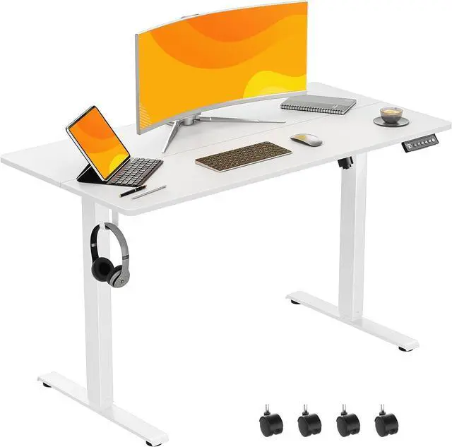 Main image of 48 x 24 Inch Electric Standing Desk Adjustable Height,Sit Stand Up Desk with Wheels,Home Office,Rising Desk,Computer Workstation, Gaming Work (Spliced Desktop,White)