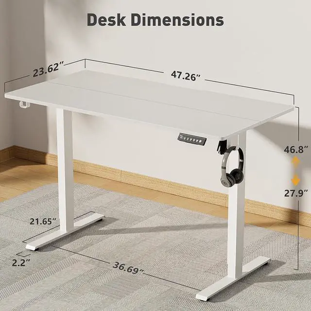 Alt view image 3 of 7 - 48 x 24 Inch Electric Standing Desk Adjustable Height,Sit Stand Up Desk with Wheels,Home Office,Rising Desk,Computer Workstation, Gaming Work (Spliced Desktop,White)