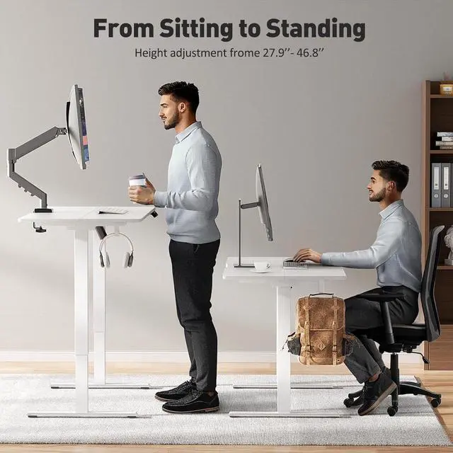 Alt view image 4 of 7 - 48 x 24 Inch Electric Standing Desk Adjustable Height,Sit Stand Up Desk with Wheels,Home Office,Rising Desk,Computer Workstation, Gaming Work (Spliced Desktop,White)