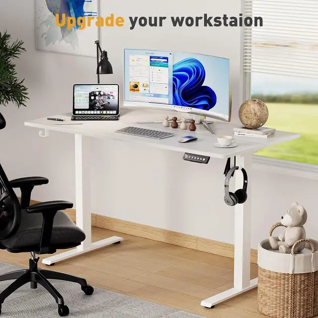 Alt view image 5 of 7 - 48 x 24 Inch Electric Standing Desk Adjustable Height,Sit Stand Up Desk with Wheels,Home Office,Rising Desk,Computer Workstation, Gaming Work (Spliced Desktop,White)