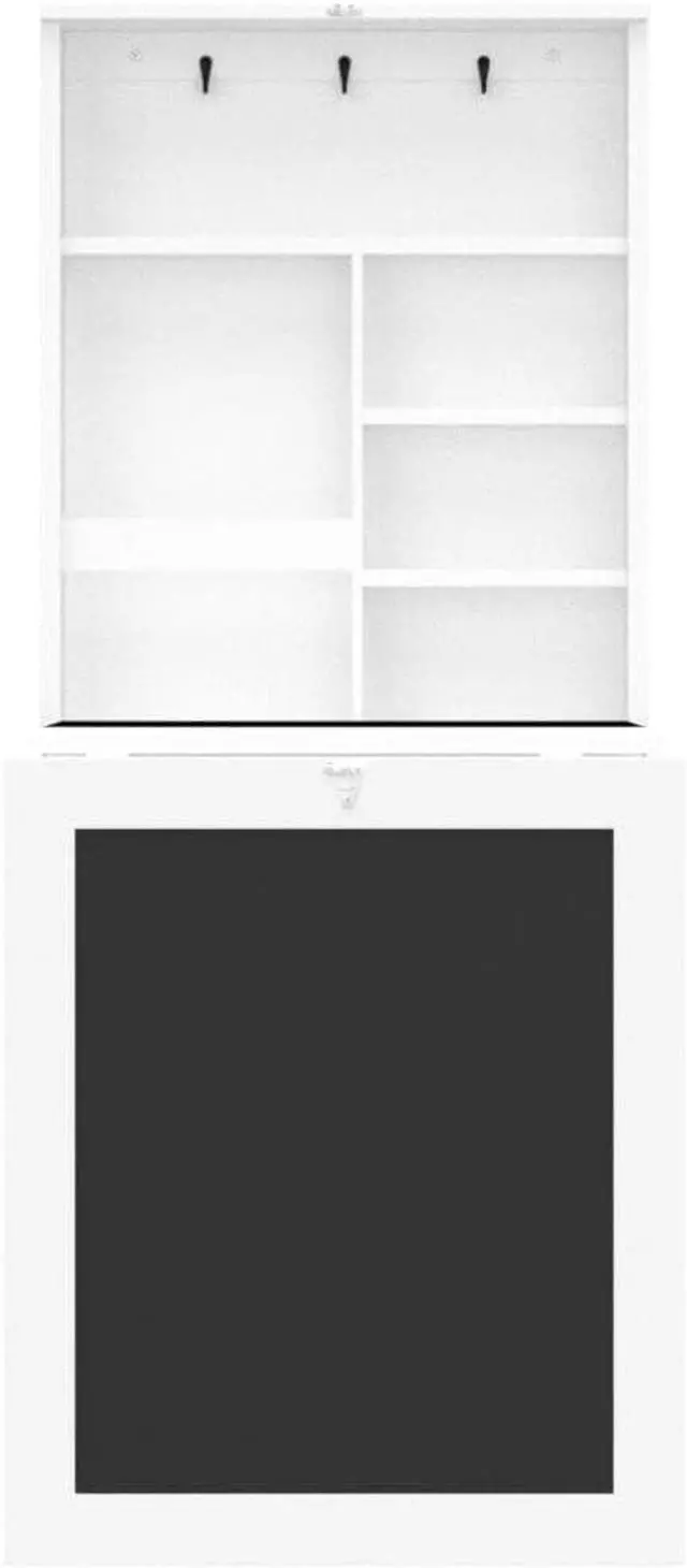 Alt view image 5 of 7 - Tangkula Foldable Wall-Mounted Desk, Floating Desk with Chalkboard, Storage Shelves & Hooks, Space-Saving Murphy Table for Home Office, Bedroom, Dorm Room, Small Spaces