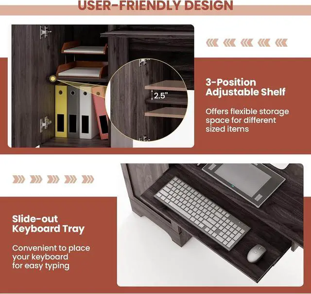 Alt view image 7 of 7 - Tangkula L-Shaped Office Desk with Storage Drawers & Keyboard Tray, Home Office Corner Computer Desk with Cabinet & Inner Adjustable Shelf, Space-Saving Study Writing Desk, Computer Workstation