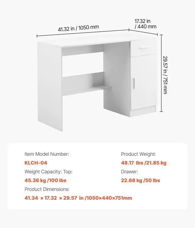 Alt view image 3 of 7 - VEVOR Small Desk with Drawers, Wooden Table for Home Office, Small Computer Desk with Storage, Vanity Desk with Drawers, Study Table for Adults/Students for Drawing, Reading, Writing, White