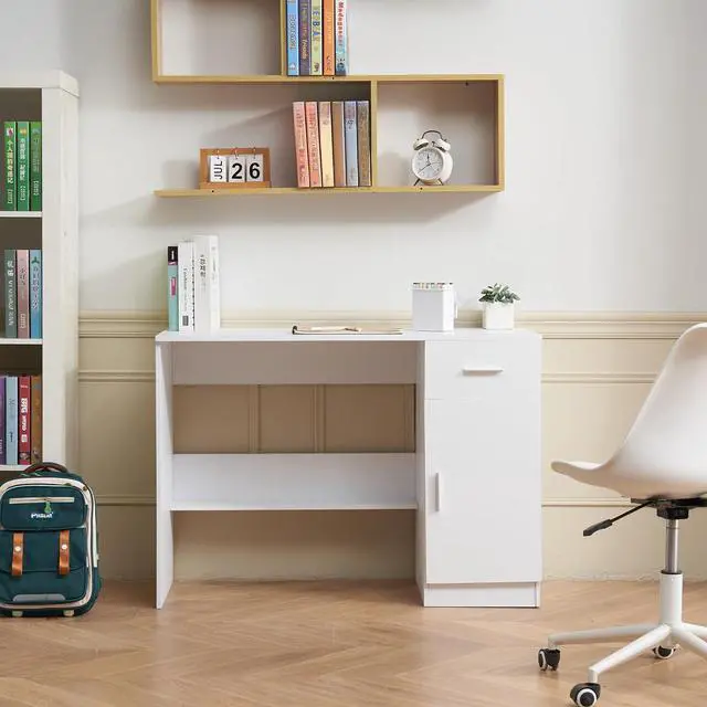 Alt view image 2 of 7 - VEVOR Small Desk with Drawers, Wooden Table for Home Office, Small Computer Desk with Storage, Vanity Desk with Drawers, Study Table for Adults/Students for Drawing, Reading, Writing, White