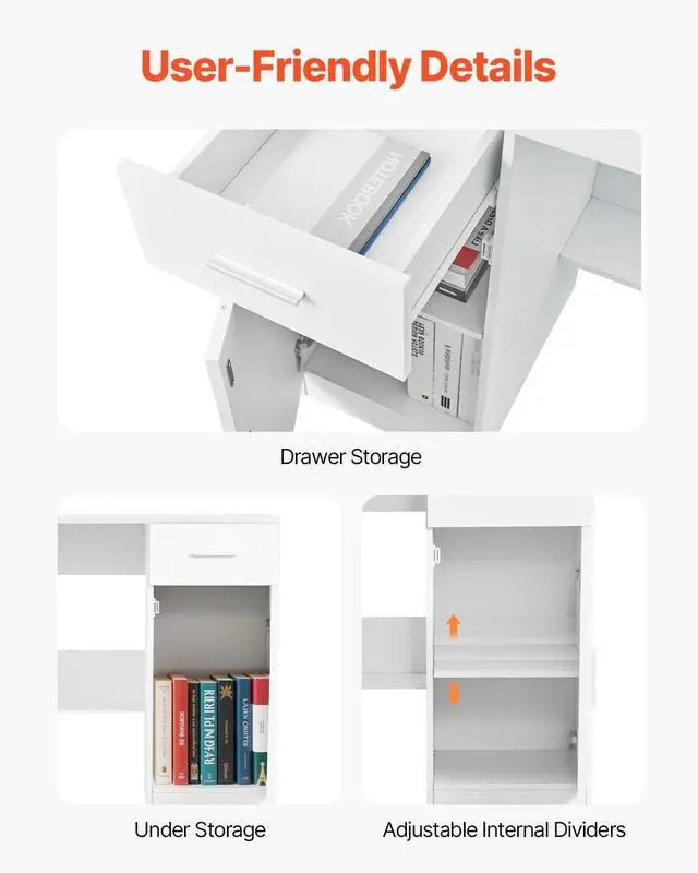 Alt view image 7 of 7 - VEVOR Small Desk with Drawers, Wooden Table for Home Office, Small Computer Desk with Storage, Vanity Desk with Drawers, Study Table for Adults/Students for Drawing, Reading, Writing, White