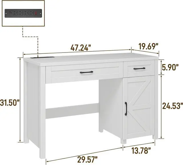 Alt view image 2 of 7 - Farmhouse 47" Executive Desk, Computer Desk with Drawers and Storage Cabinet, Workstation Computer Desk for Home Office and Study.(Cream White)