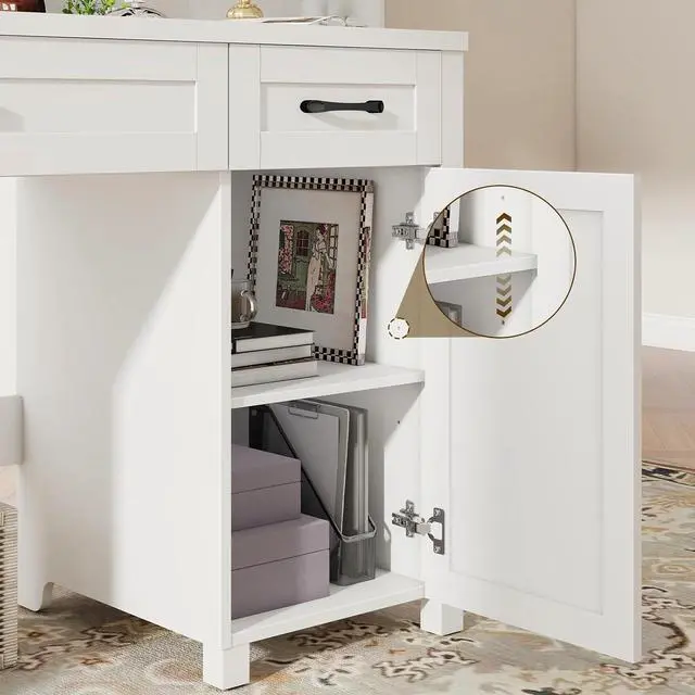 Alt view image 4 of 7 - Farmhouse 47" Executive Desk, Computer Desk with Drawers and Storage Cabinet, Workstation Computer Desk for Home Office and Study.(Cream White)
