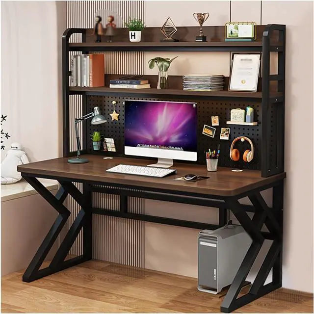 Main image of 31.4in Gaming Desk with Bookshelf Combo, Computer Desk with Pegboard, Large Writing Table with Desktop Shelves, Ample Leg Room, for Home Office (Brown, 31.4in)