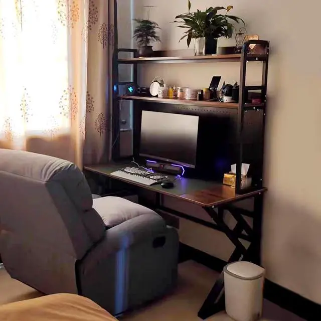 Alt view image 4 of 7 - 31.4in Gaming Desk with Bookshelf Combo, Computer Desk with Pegboard, Large Writing Table with Desktop Shelves, Ample Leg Room, for Home Office (Brown, 31.4in)